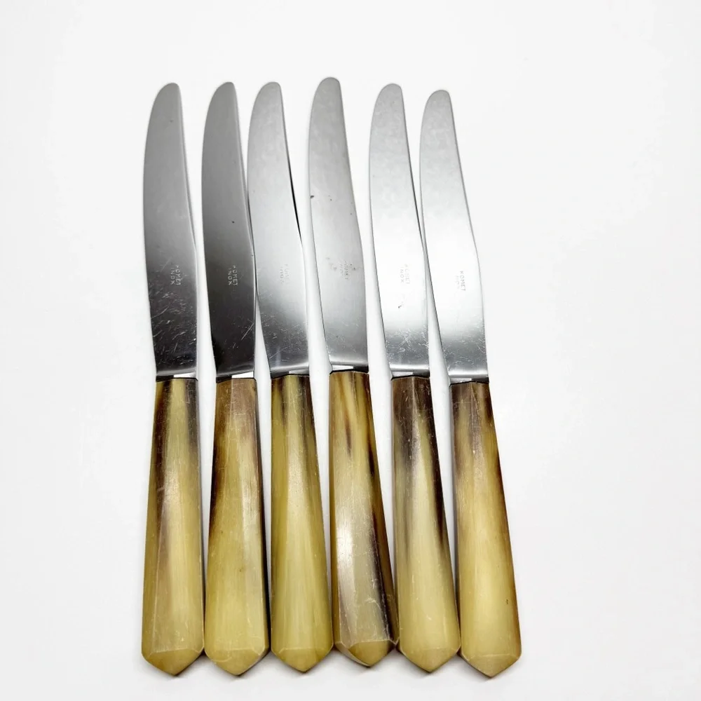Vintage Komet Inox Stainless Horn Handle Knives Set of 6